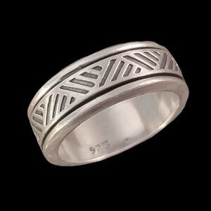 Vintage Sterling Silver Spinner Ring With Decorative Black Antiquing Sz 8